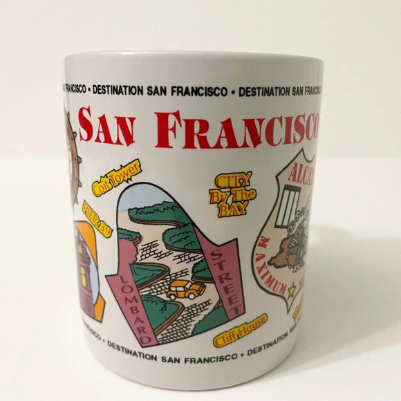 Vtg Destination San Francisco Mug Illustrations  Golden Gate Bridge Cable Car - Picture 13 of 13